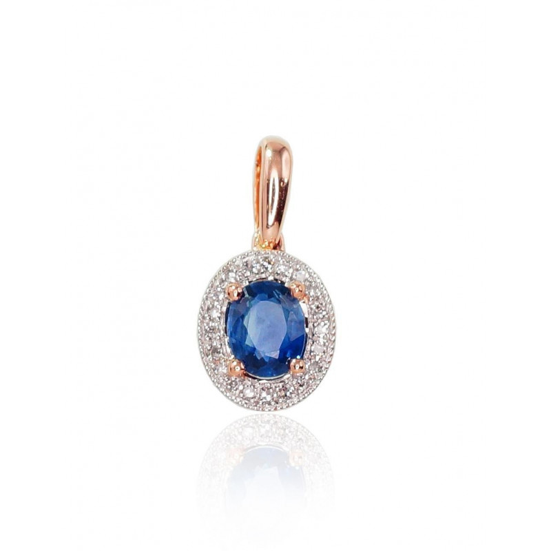 Gold pendant 1300410(Au-R+PRh-W)_DI+SA, Red Gold 585°, Rhodium (Plating) , Diamonds , Sapphire