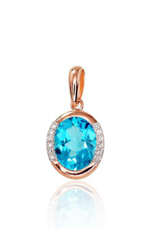 Gold pendant 1300413(Au-R+PRh-W)_DI+TZB, Red Gold 585°, Rhodium (Plating) , Diamonds , Blue Topaz