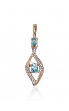 Gold pendant 1300528(Au-R+PRh-W)_DI+TZB, Red Gold 585°, Rhodium (Plating) , Diamonds , Blue Topaz