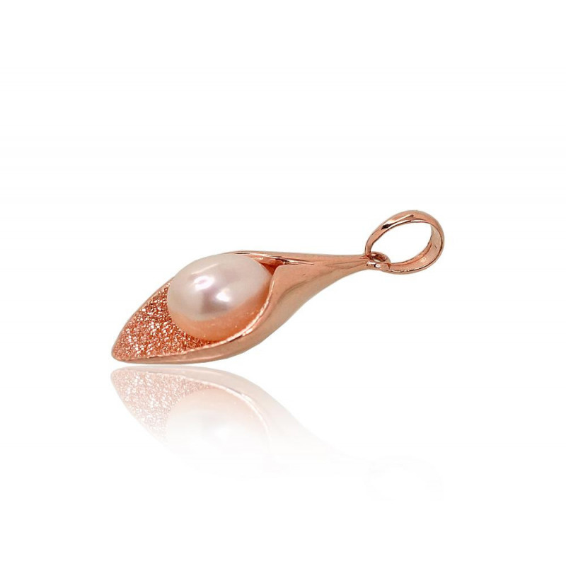 Gold pendant 1300667(Au-R+Au-MattR)_PE, Red Gold 585°, Fresh-water Pearl