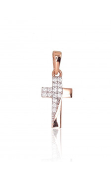 Gold pendant 1300706(Au-R+PRh-W)_CZ, Red Gold 585°, Rhodium (Plating) , Zirkons