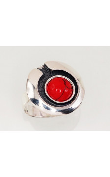Silver ring 2100932(POx-Bk)_COX, Silver 925°, oxide (Plating), Coral (Imitation)