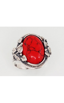 Sudraba gredzens 2101199(POx-Bk)_COX, Sudrabs 925°, oksids (pārklājums), Korallis (Imitācija)