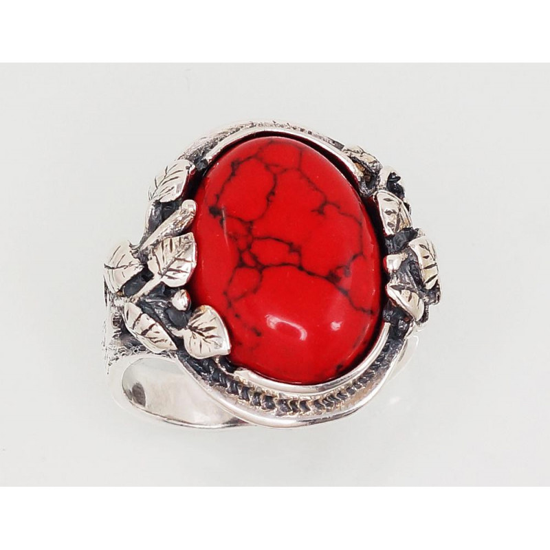 Sudraba gredzens 2101199(POx-Bk)_COX, Sudrabs 925°, oksids (pārklājums), Korallis (Imitācija)