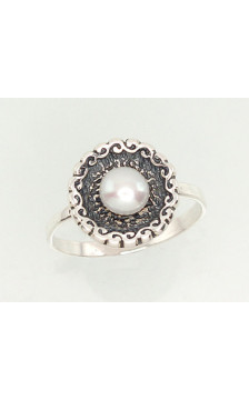 Sidabrinis žiedas 2101204(POx-Bk)_PE, Sidabras 925°, oksidas (padengti), Perlai