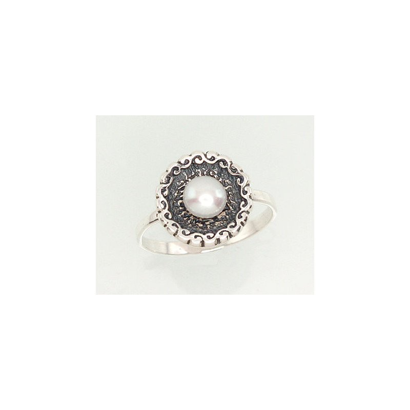 Silver ring 2101204(POx-Bk)_PE, Silver 925°, oxide (Plating), Fresh-water Pearl