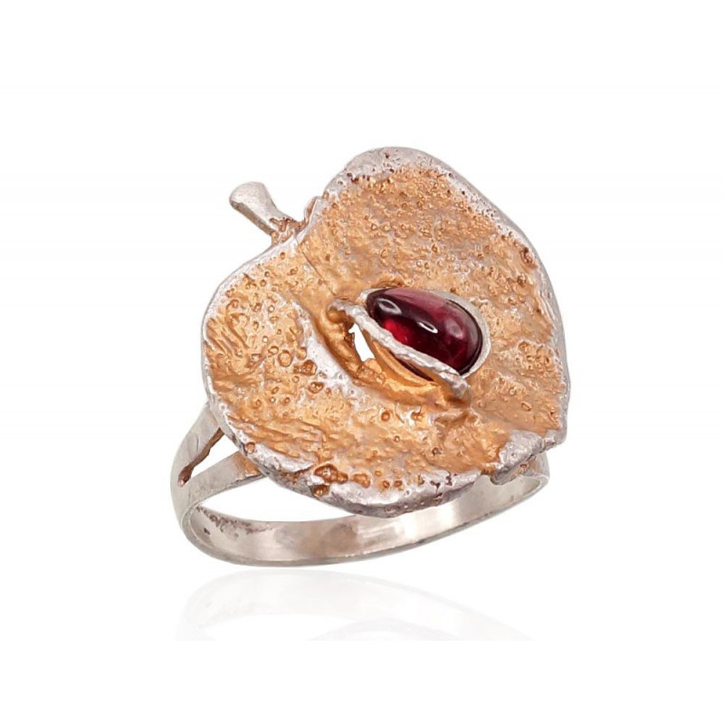 Silver ring 2101213(Matt+POx-MattY)_GR-2, Silver 925°, oxide (Plating), Garnet