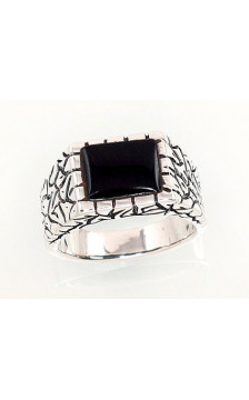 Sidabrinis žiedas 2101366(POx-Bk)_ON, Sidabras 925°, oksidas (padengti), Oniksas