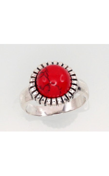 Silver ring 2101425(POx-Bk)_COX, Silver 925°, oxide (Plating), Coral (Imitation)