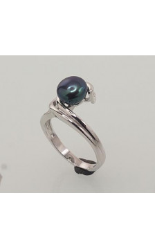 Sidabrinis žiedas 2101457(PRh-Gr)_PE-BK, Sidabras 925°, rodis (padengti), Perlai