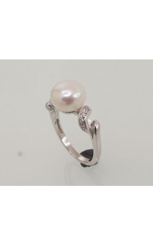 Silver ring 2101467(PRh-Gr)_CZ+PE, Silver 925°, Rhodium (Plating), Zirkons , Fresh-water Pearl