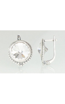 Sidabriniai auskarai ant cilindrinės spynos 2201099(POx-Bk)_SV, Sidabras 925°, oksidas (padengti), Kristalai