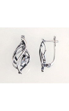Silver earrings with 'english' lock 2201124(POx-Bk)_CZ, Silver 925°, oxide (Plating), Zirkons
