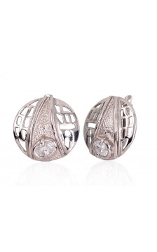 Silver earrings with 'english' lock 2201703_CZ, Silver 925°, Zirkons