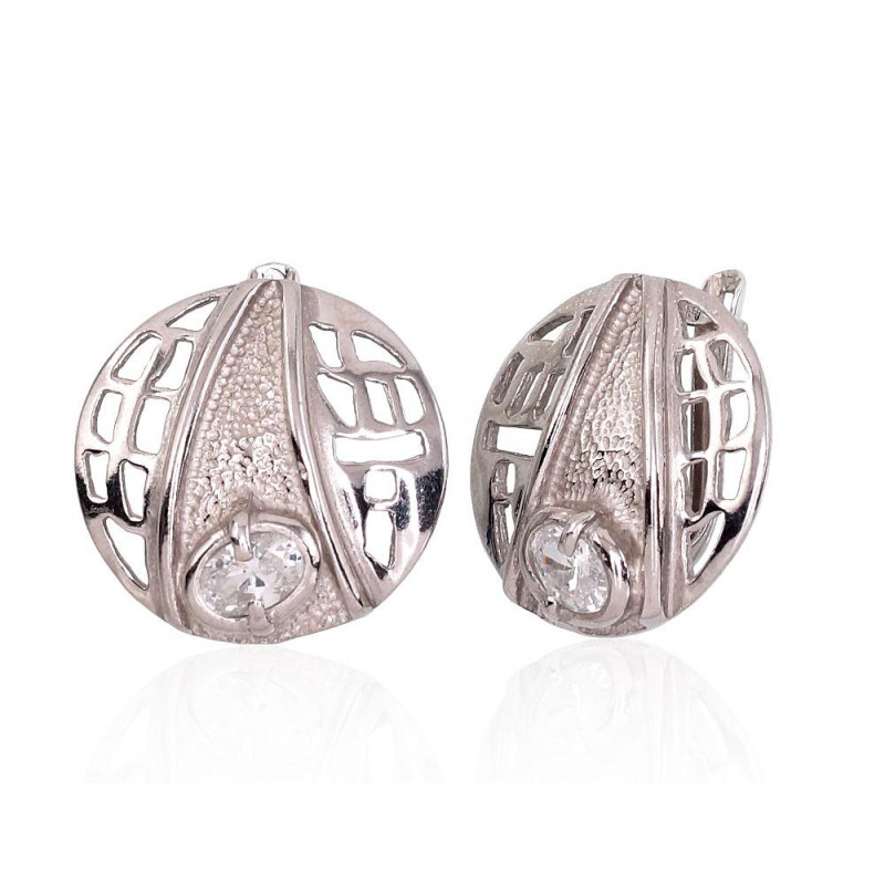 Silver earrings with 'english' lock 2201703_CZ, Silver 925°, Zirkons