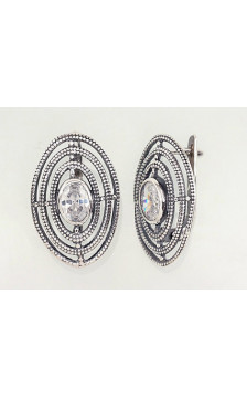 Silver earrings with 'english' lock 2201704(POx-Bk)_CZ, Silver 925°, oxide (Plating), Zirkons