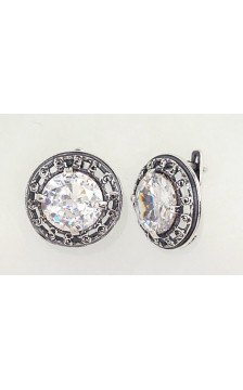 Silver earrings with 'english' lock 2201705(POx-Bk)_CZ, Silver 925°, oxide (Plating), Zirkons