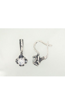 Silver earrings with 'english' lock 2202122(POx-Bk)_CZ, Silver 925°, oxide (Plating), Zirkons