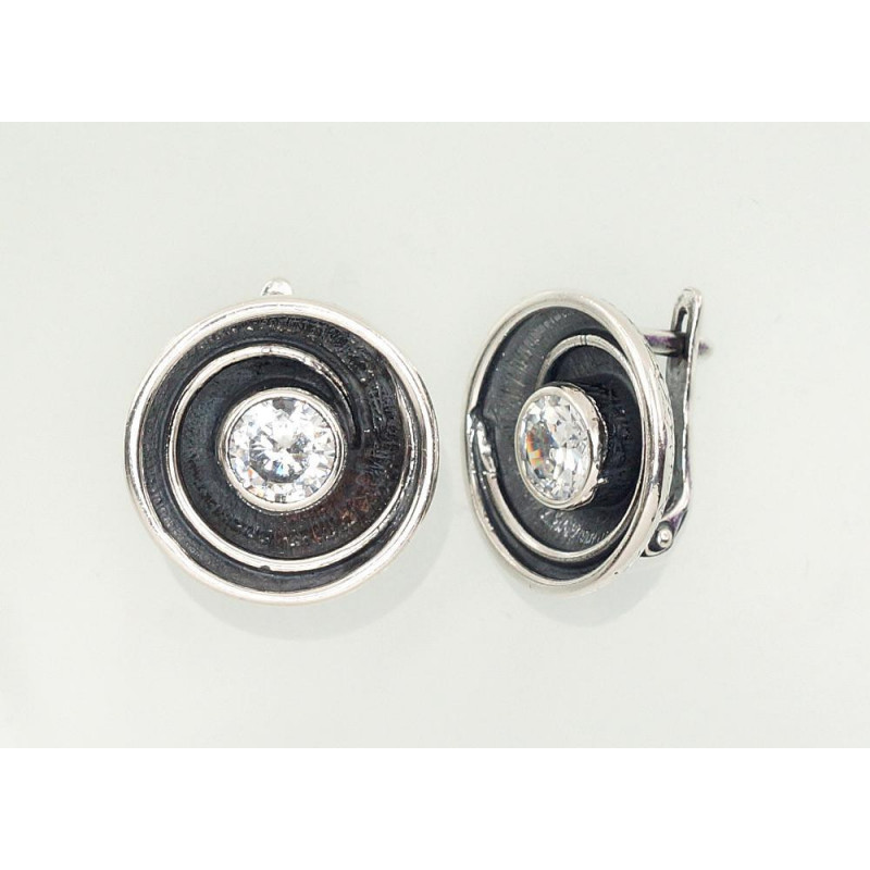 Silver earrings with 'english' lock 2202125_CZ, Silver 925°, Zirkons