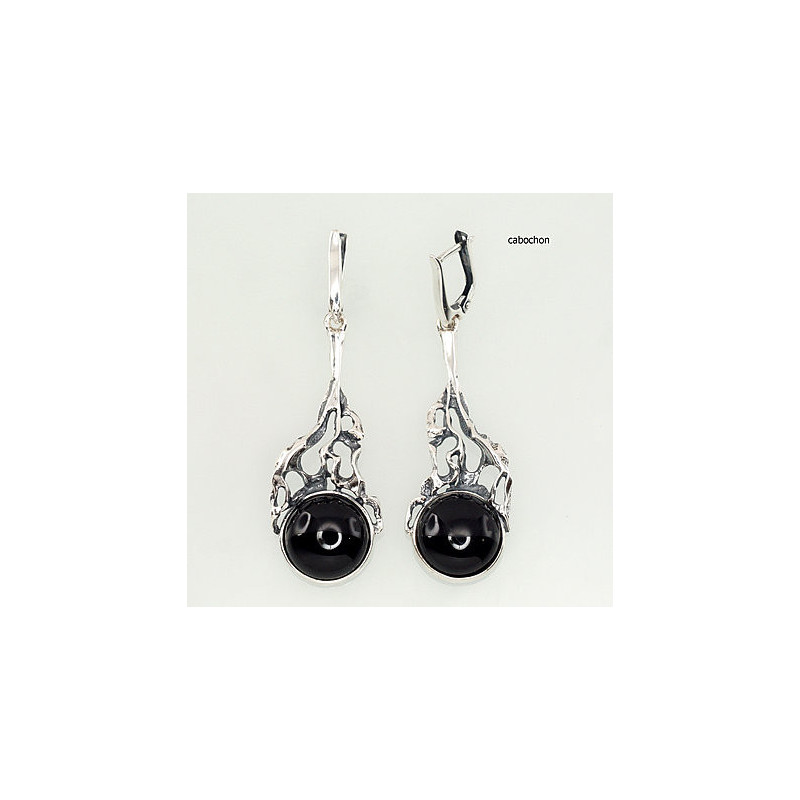 Silver earrings with 'english' lock 2202215(POx-Bk)_ON-2, Silver 925°, oxide (Plating), Onix