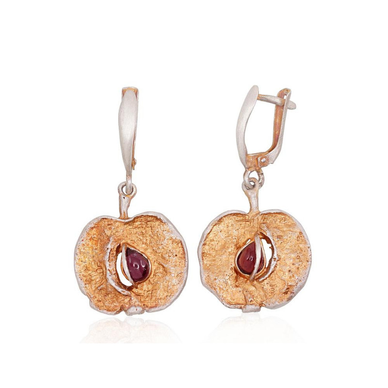 Silver earrings with 'english' lock 2202220(Matt+POx-MattY)_GR-2, Silver 925°, oxide (Plating), Garnet