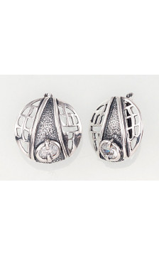 Silver earrings with 'english' lock 2202317(POx-Bk)_CZ, Silver 925°, oxide (Plating), Zirkons