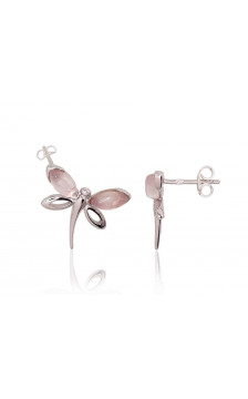 Silver stud earrings 2202910(PRh-Gr)_KZPI, Silver 925°, Rhodium (Plating), Pink Quarz
