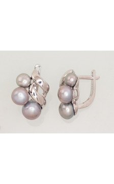 Silver earrings with 'english' lock 2202917(PRh-Gr)_PE-GR, Silver 925°, Rhodium (Plating), Fresh-water Pearl
