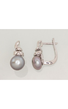 Silver earrings with 'english' lock 2202919(PRh-Gr)_PE-GR, Silver 925°, Rhodium (Plating), Fresh-water Pearl