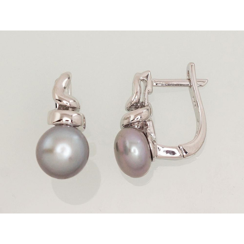 Sudraba auskari ar 'angļu' slēdzēju 2202919(PRh-Gr)_PE-GR, Sudrabs 925°, rodijs (pārklājums), Pērles