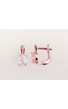 Silver earrings with 'english' lock 2202947(PAu-R)_CZ, Silver 925°, red gold (Plating), Zirkons