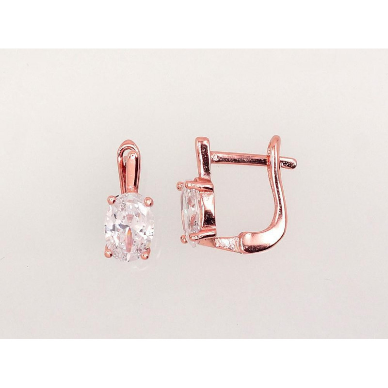 Sidabriniai auskarai ant cilindrinės spynos 2202947(PAu-R)_CZ, Sidabras 925°, raudonas auksas (padengti), Cirkonai