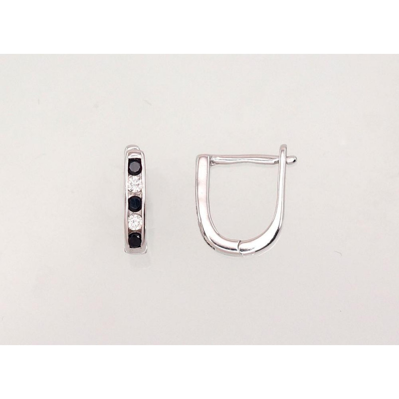 Silver earrings with 'english' lock 2202950(PRh-Gr)_CZ+CZ-BK, Silver 925°, Rhodium (Plating), Zirkons