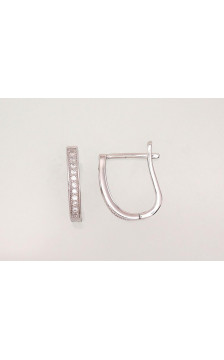 Silver earrings with 'english' lock 2202951(PRh-Gr)_CZ, Silver 925°, Rhodium (Plating), Zirkons