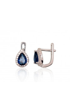 Silver earrings with 'english' lock 2202955(PRh-Gr)_CZ+CZ-B, Silver 925°, Rhodium (Plating), Zirkons