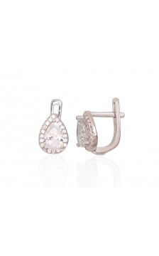 Silver earrings with 'english' lock 2202955(PRh-Gr)_CZ, Silver 925°, Rhodium (Plating), Zirkons