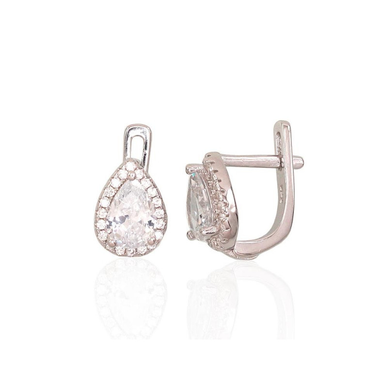 Silver earrings with 'english' lock 2202955(PRh-Gr)_CZ, Silver 925°, Rhodium (Plating), Zirkons
