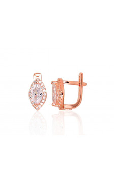 Silver earrings with 'english' lock 2202956(PAu-R)_CZ, Silver 925°, red gold (Plating), Zirkons