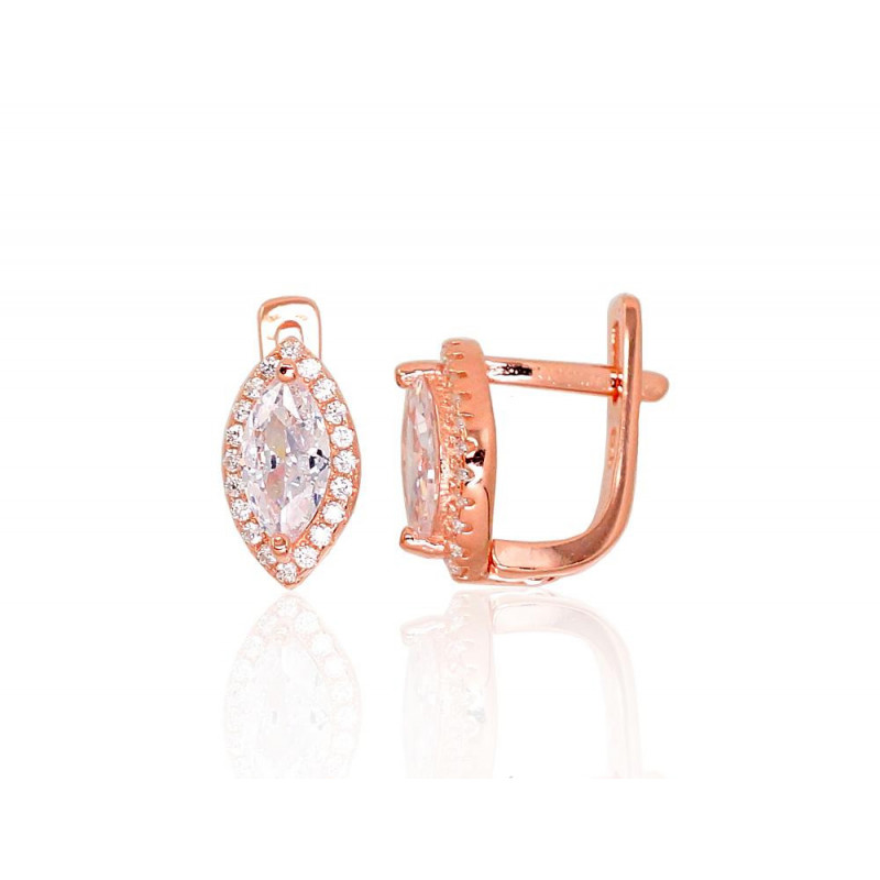 Silver earrings with 'english' lock 2202956(PAu-R)_CZ, Silver 925°, red gold (Plating), Zirkons