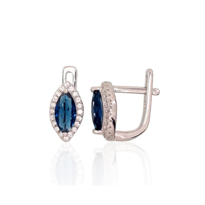 Silver earrings with 'english' lock 2202956(PRh-Gr)_CZ+CZ-B, Silver 925°, Rhodium (Plating), Zirkons