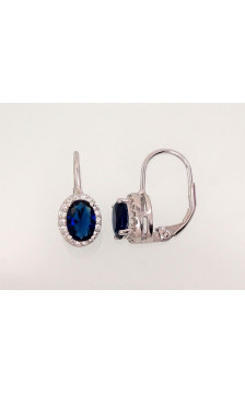 Silver earrings with 'english' lock 2202957(PRh-Gr)_CZ+CZ-B, Silver 925°, Rhodium (Plating), Zirkons