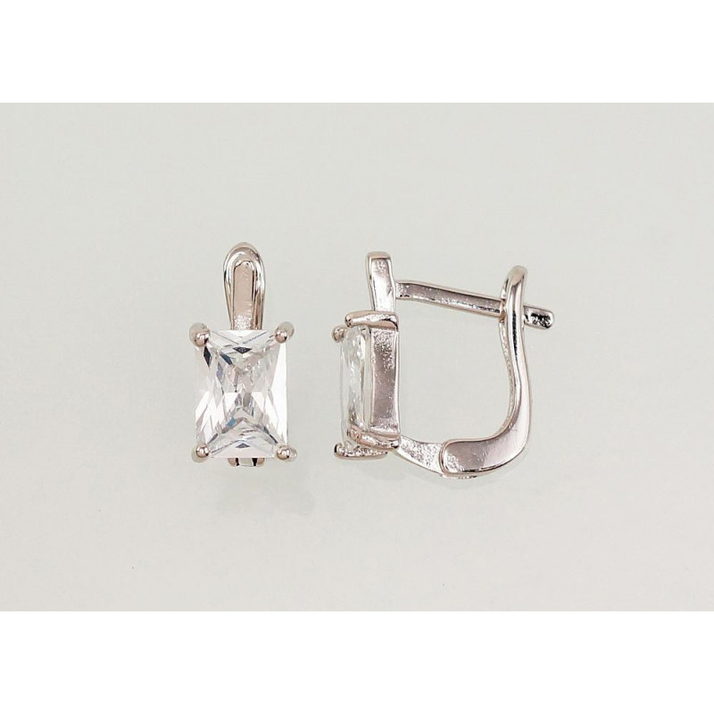 Silver earrings with 'english' lock 2202985(PRh-Gr)_CZ, Silver 925°, Rhodium (Plating), Zirkons