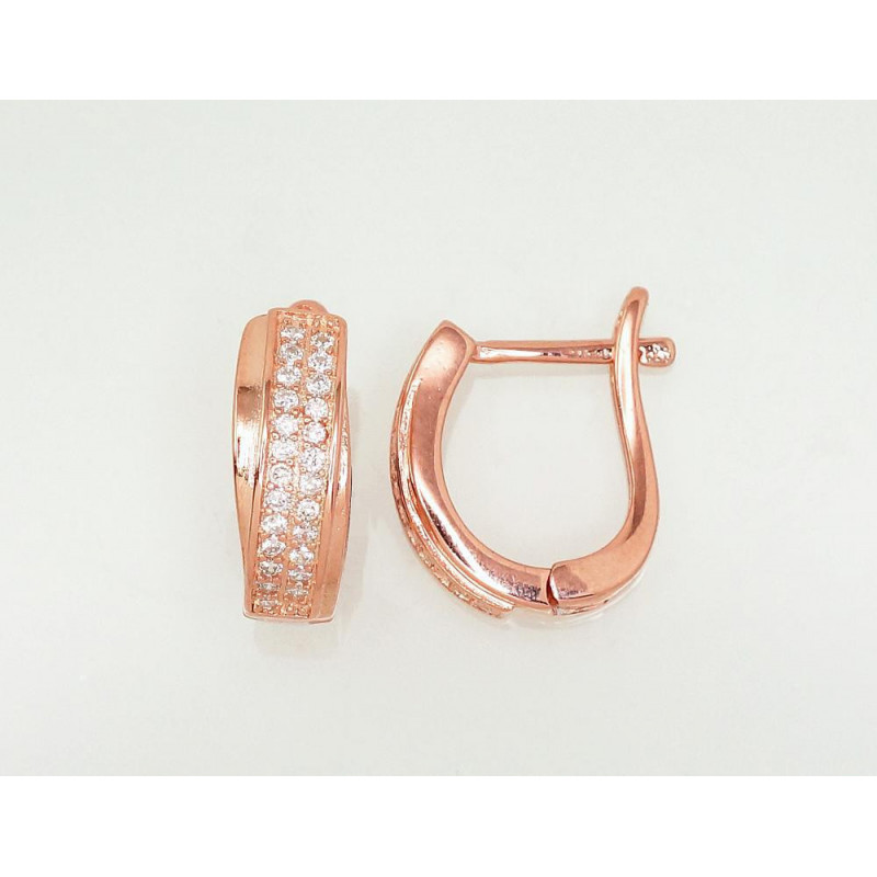 Sudraba auskari ar 'angļu' slēdzēju 2203107(PAu-R)_CZ, Sudrabs 925°, sarkanais zelts (pārklājums), Cirkoni