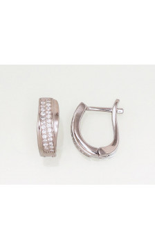 Silver earrings with 'english' lock 2203107(PRh-Gr)_CZ, Silver 925°, Rhodium (Plating), Zirkons