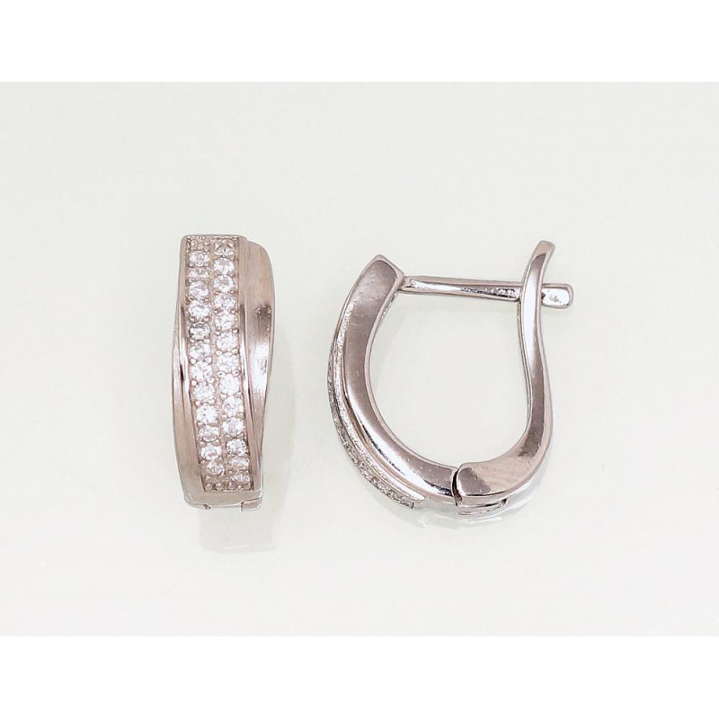 Silver earrings with 'english' lock 2203107(PRh-Gr)_CZ, Silver 925°, Rhodium (Plating), Zirkons