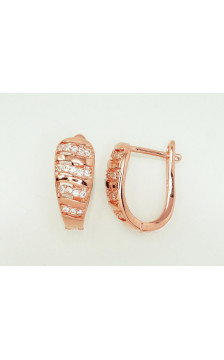 Silver earrings with 'english' lock 2203111(PAu-R)_CZ, Silver 925°, red gold (Plating), Zirkons
