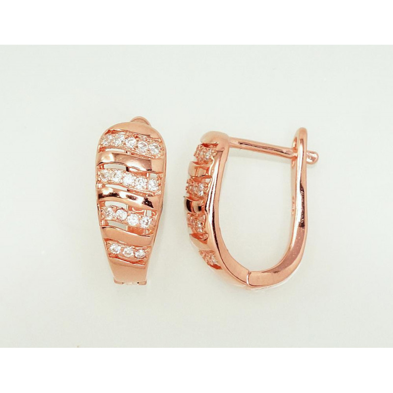 Sudraba auskari ar 'angļu' slēdzēju 2203111(PAu-R)_CZ, Sudrabs 925°, sarkanais zelts (pārklājums), Cirkoni