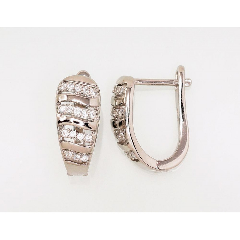 Sidabriniai auskarai ant cilindrinės spynos 2203111(PRh-Gr)_CZ, Sidabras 925°, rodis (padengti), Cirkonai