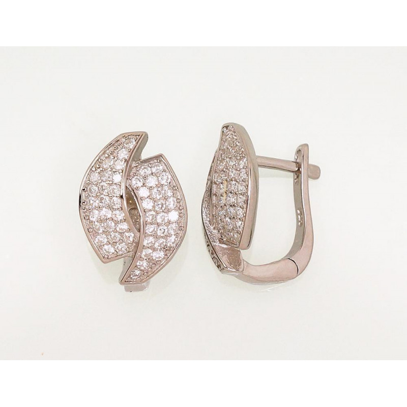Silver earrings with 'english' lock 2203112(PRh-Gr)_CZ, Silver 925°, Rhodium (Plating), Zirkons