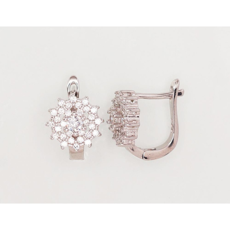 Silver earrings with 'english' lock 2203114(PRh-Gr)_CZ, Silver 925°, Rhodium (Plating), Zirkons